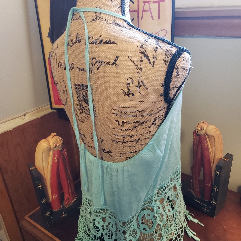 Y2K Boho Embroidery Halter Top, XL